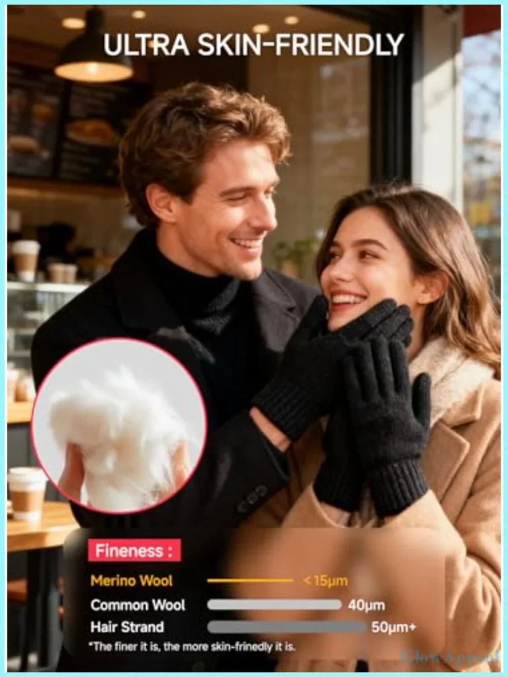 100% Merino Wool Touchscreen Gloves for Men Women